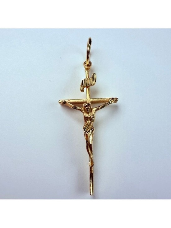 Unbranded Jewelry - 14K Solid Gold Crucifix Jesus Religious Cross Vintage 1.2" Pendant Necklace
